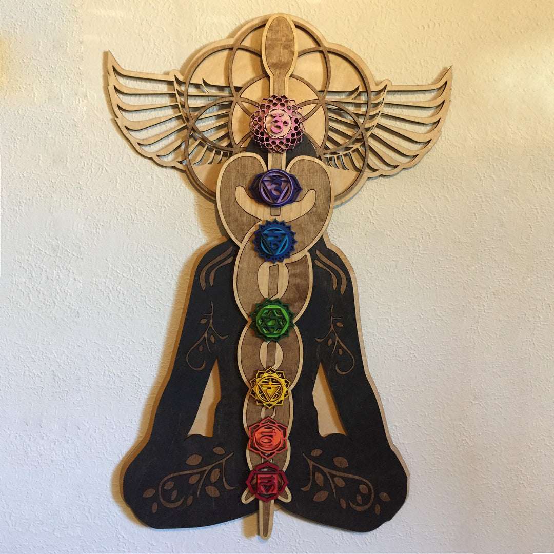 Olivenorma Kundalini Chakra Hand Painted Wood Stained Wall Decor