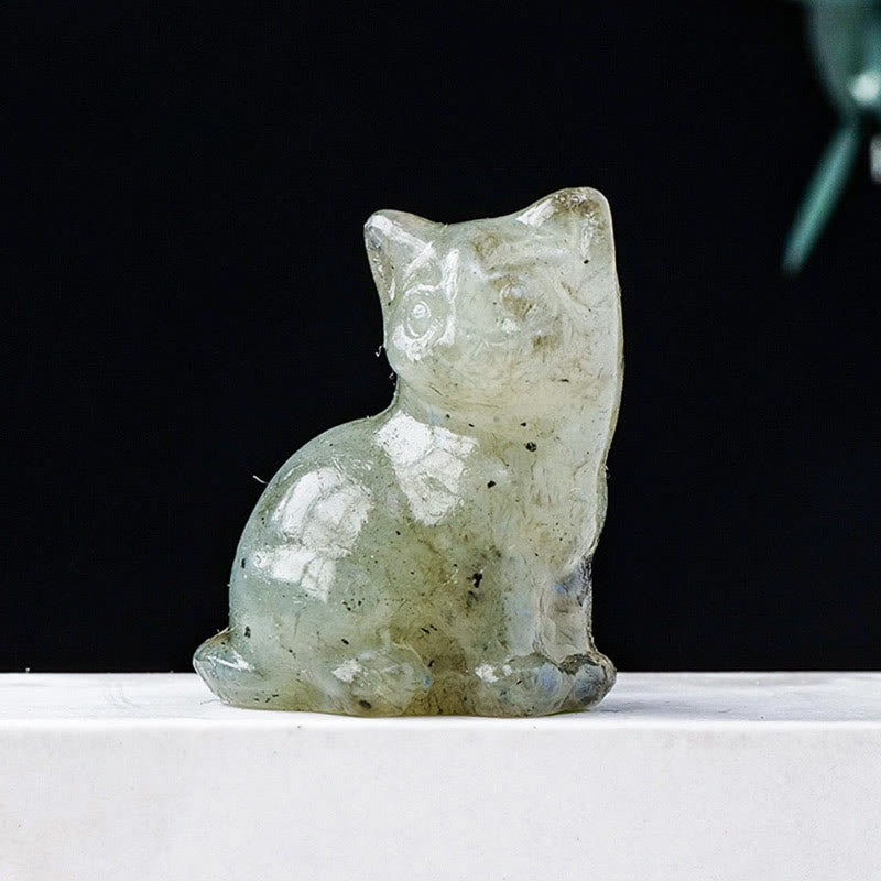 Olivenorma Natural Crystal Lucky Cat Carved Gemstone Decoration - Labradorite - image 24