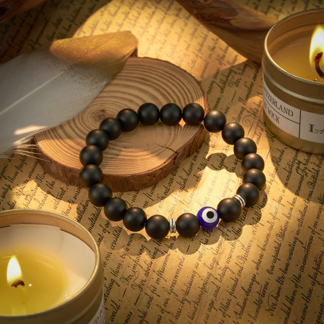 Olivenorma Tiger Eye Obsidian Evil Eye Beaded Mens Bracelet