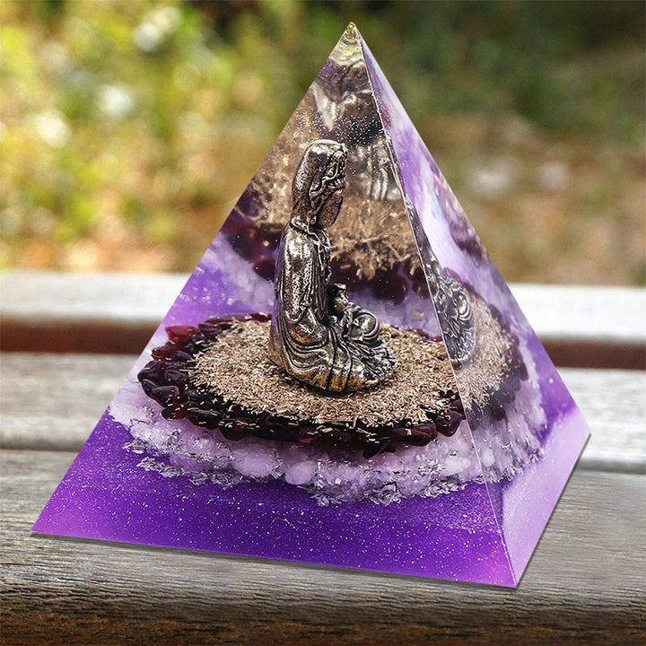 Olivenorma Garnet with Clear Crystal Orgone Pyramid