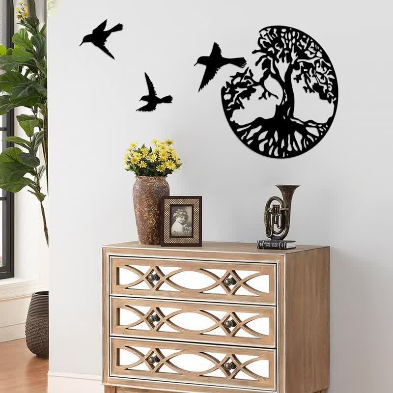 Tree of Life with Three Birds Metal Wall Decor