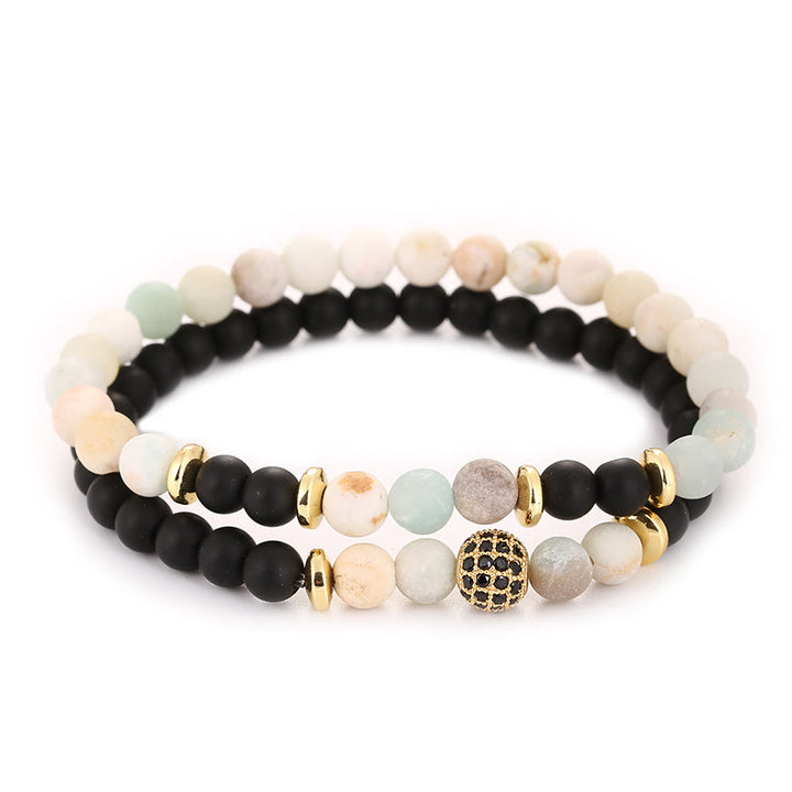 Olivenorma Natural Crystal Two Layer Beaded Men Bracelet