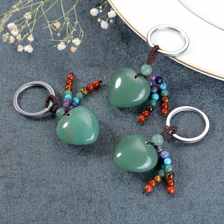 Olivenorma Natural Crystal Heart Keychain - Green Aventurine - image 10