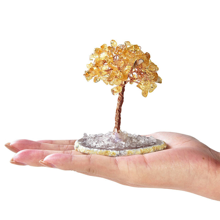 Olivenorma Citrine Natural Gemstone Feng Shui Tree with Agate Base