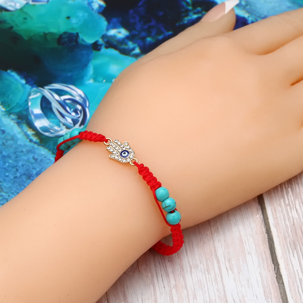 Olivenorma Turquoise White Zircon Evil Eye Braided Adjustable Bracelet