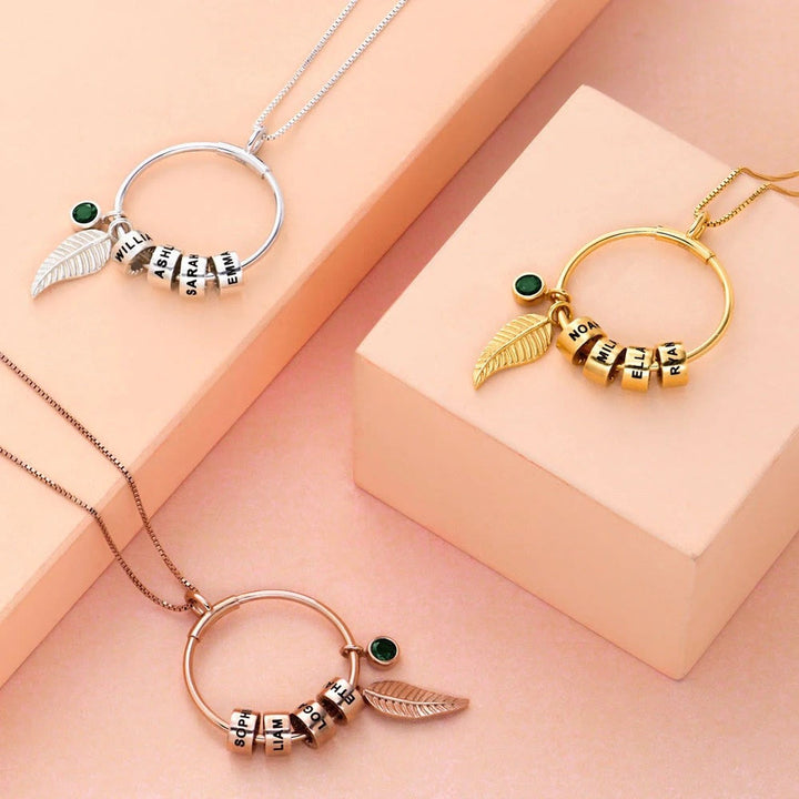 Olivenorma Custom Family Birthstone Leaf Beaded Engraved Necklace - image 5