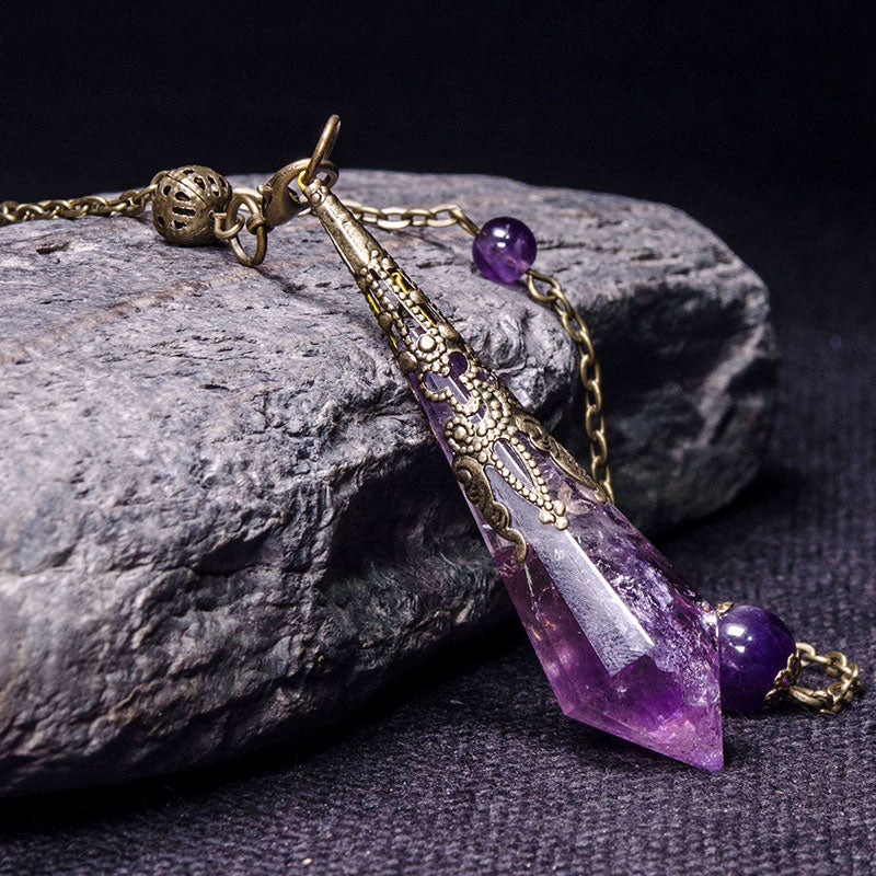 Natural Amethyst Retro Healing Pendulum