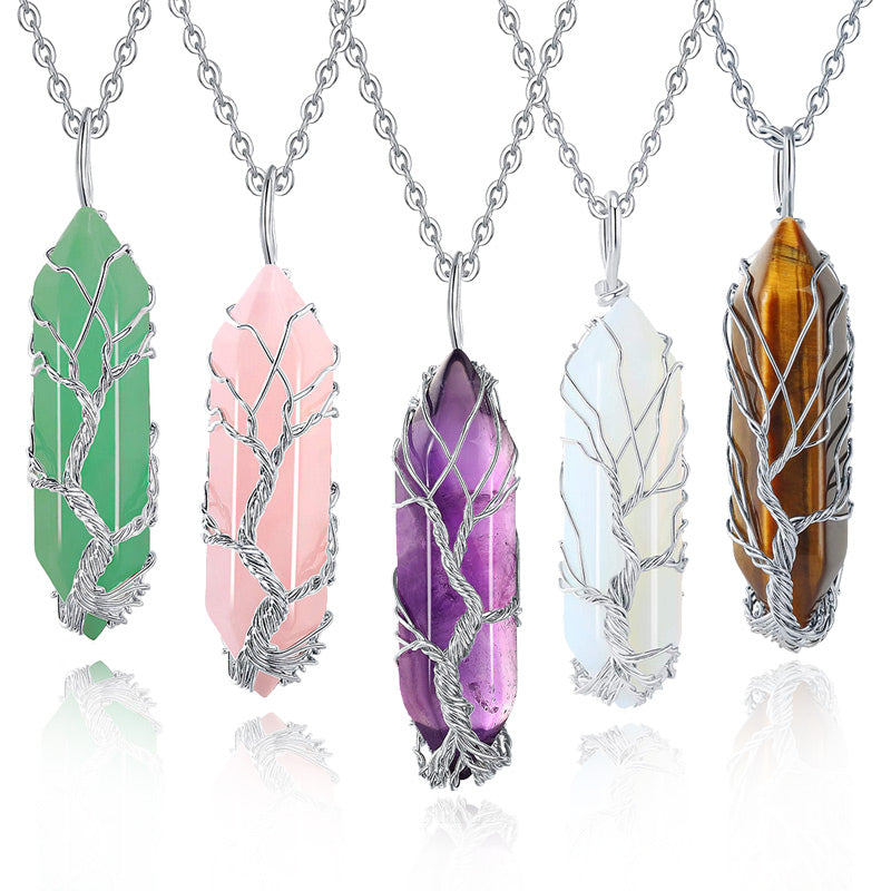 Olivenorma Crystal With Tree Of Life Gemstone Necklace