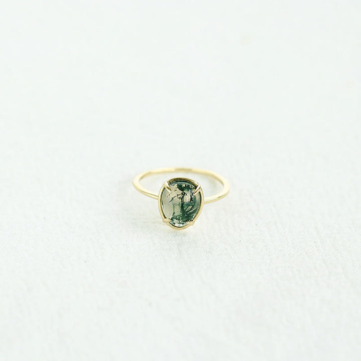 Olivenorma Natural Oval Moss Agate 925 Silver Ring