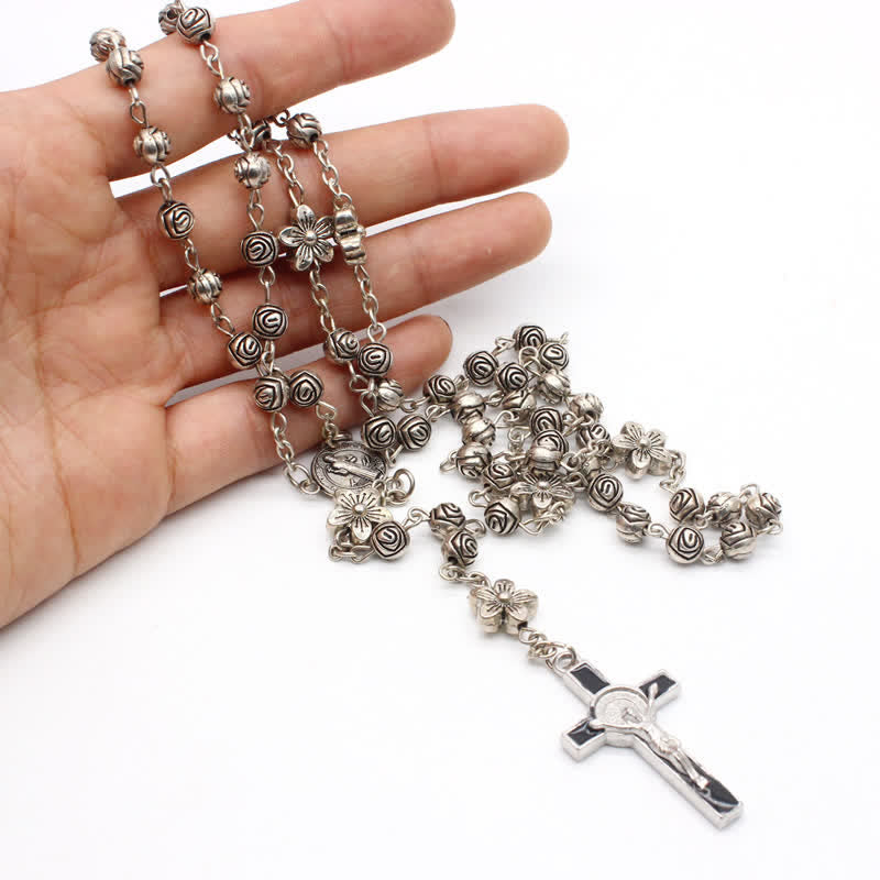 Olivenorma Rose Cross Prayer Rosary Necklace