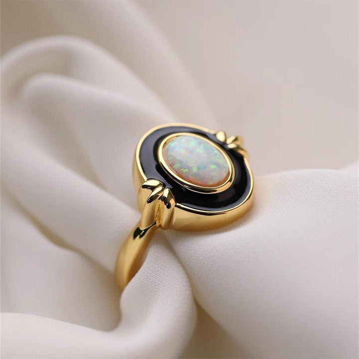 Olivenorma Dainty Opal Black Epoxy Vintage Ring