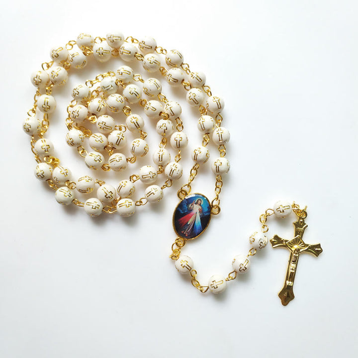 Olivenorma Acrylic Bronzing Cross Bead Rosary Necklace