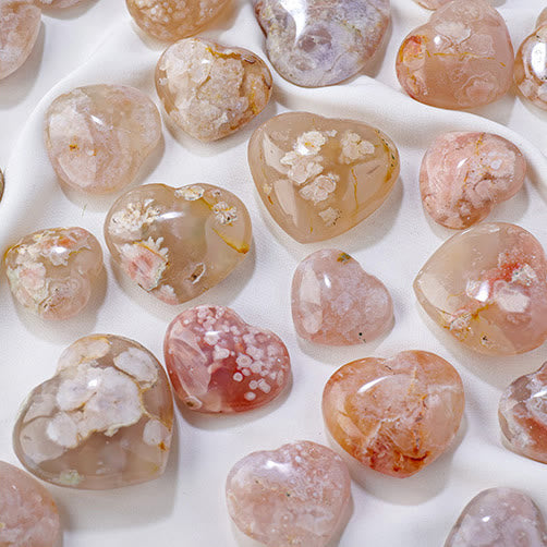 Olivenorma Cherry Blossom Agate Polished Play Stone Crystal Heart