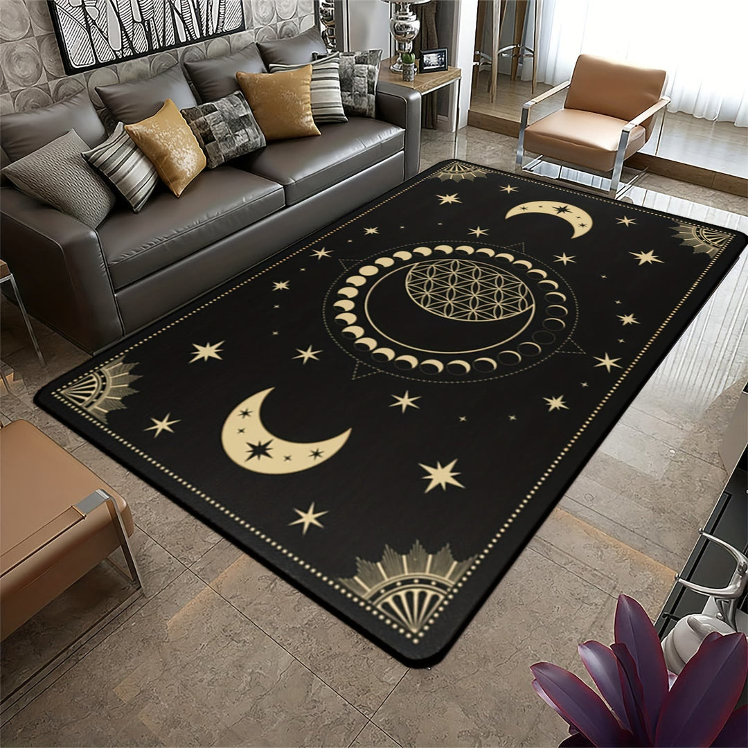 Olivenorma 1pc Black Moon Stars Sun Rugs Carpet