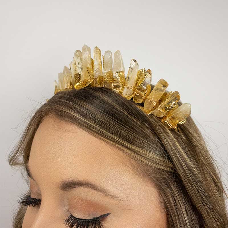 Olivenorma Citrine Gold Bridal Headband Crystal Crown