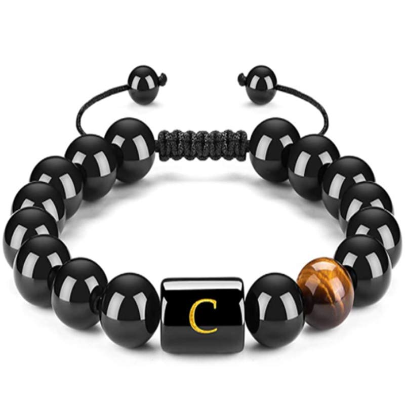 Olivenorma Tiger Eye With Black Onyx Healing Letter Bracelet