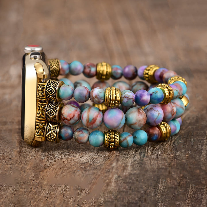 Olivenorma Blue Purple Emperor Stone Beaded Om apple Watch Strap