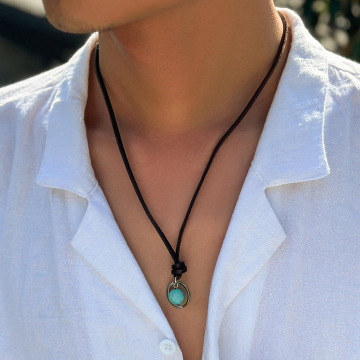 Olivenorma Silver Ring Turquoise Leather Necklace