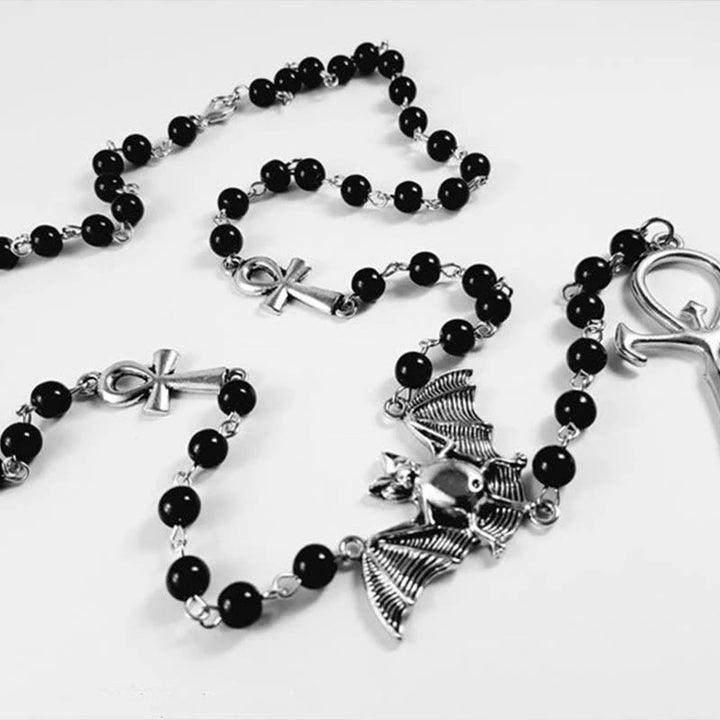 Olivenorma "Mysterious Vampire" Bat Rosary Cross Necklace