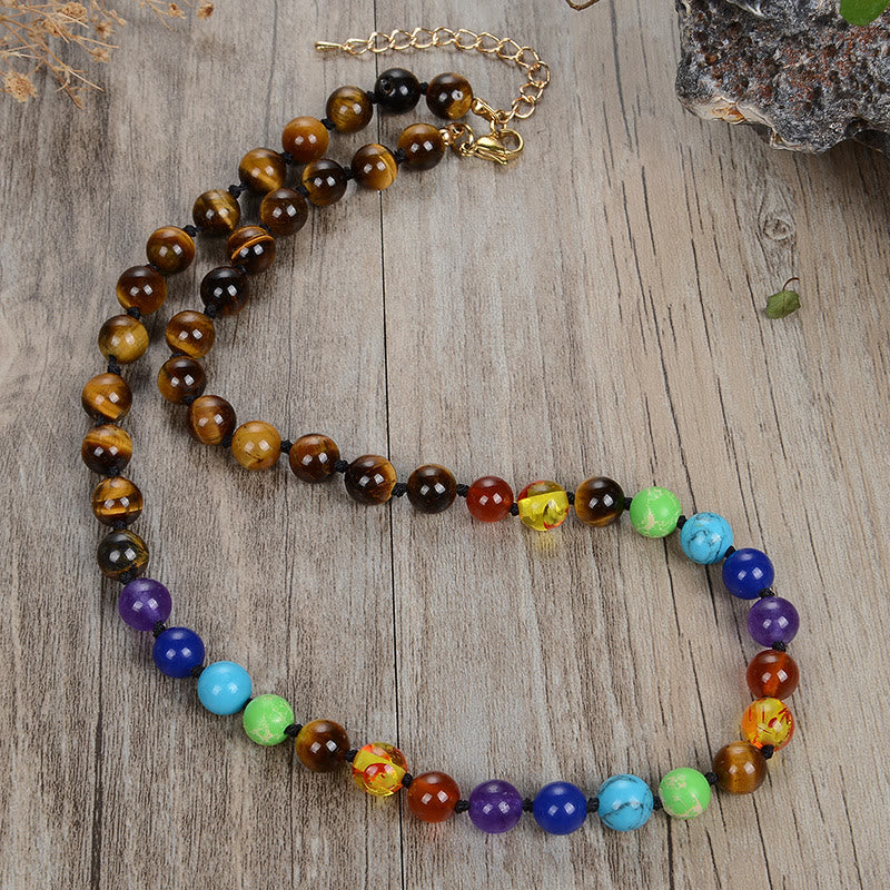 Olivenorma Natural stone 7 Chakra Lucky Stone Bead Necklace