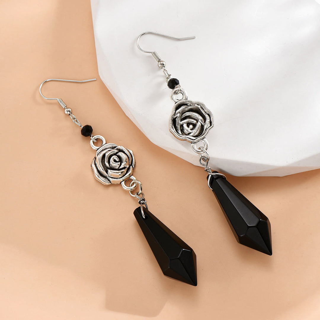 Olivenorma Obsidian Crystal Rose Drop Earrings