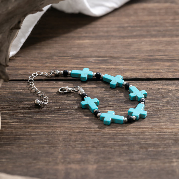 Olivenorma Natural Turquoise Cross Strand Mens Bracelet