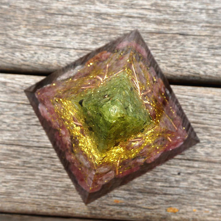 Olivenorma Tree of Life Peridot and Strawberry Quartz Orgone Pyramid