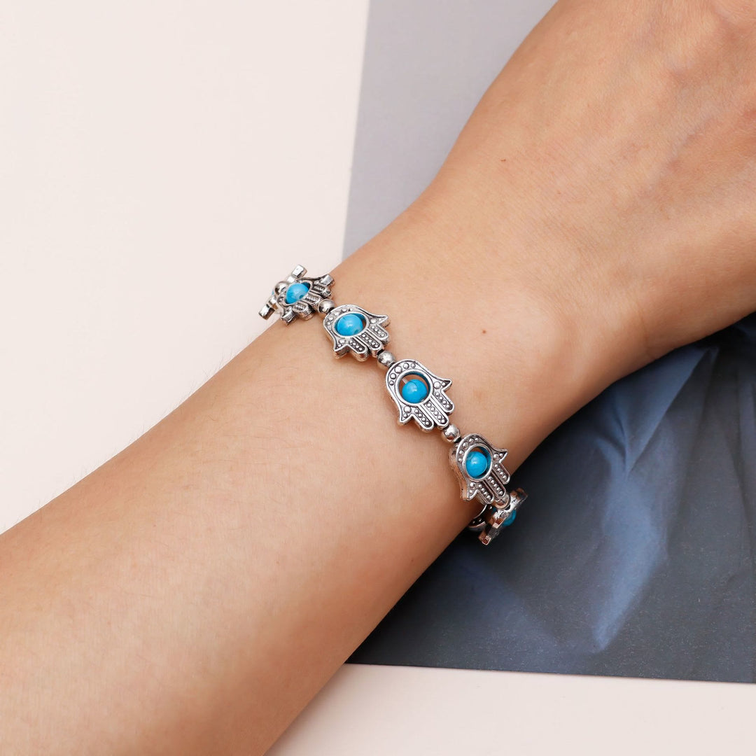 Olivenorma Natural Turquoise Evil Eye Hamsa Bracelet