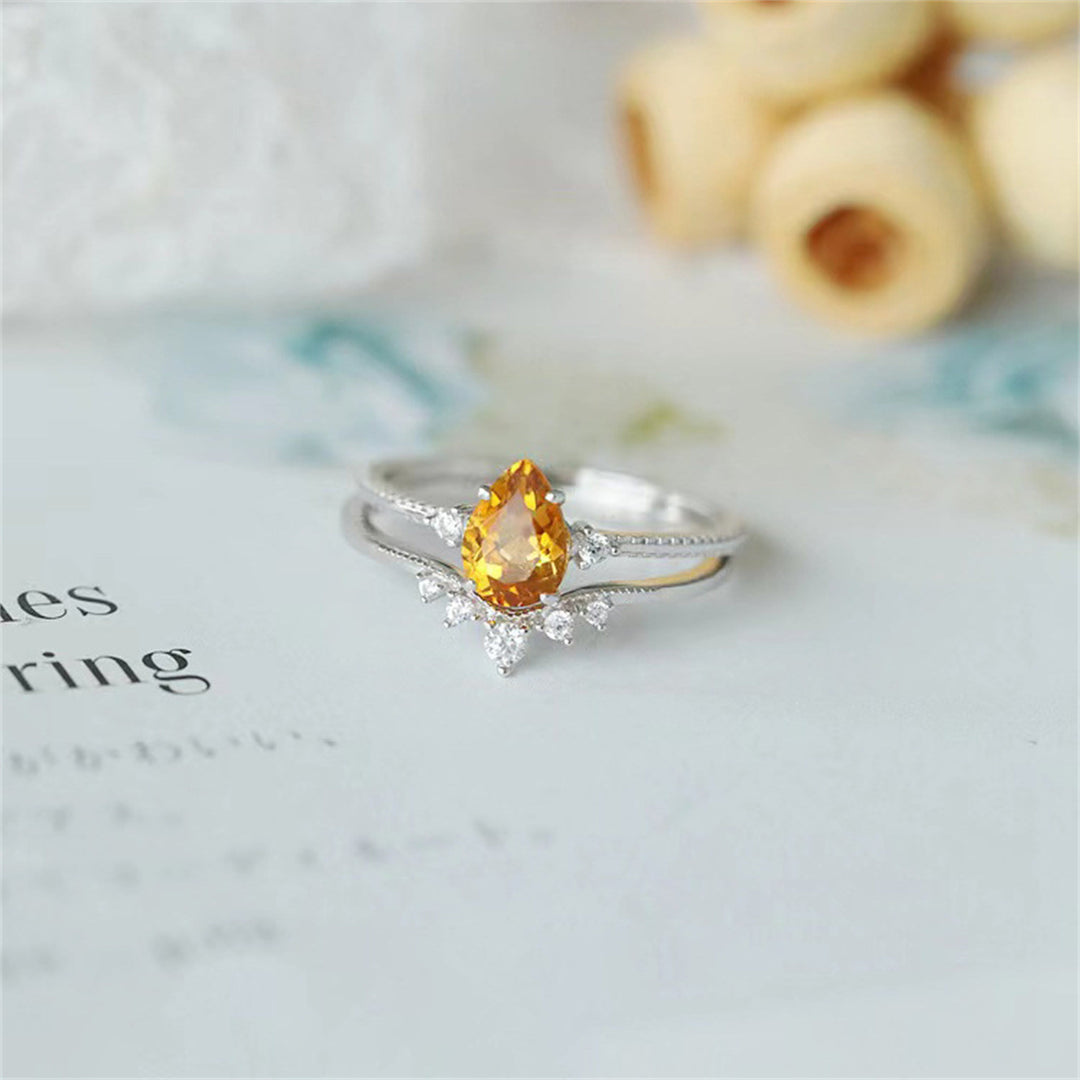 Olivenorma 925 Silver Gold Drop Shape Citrine Ring