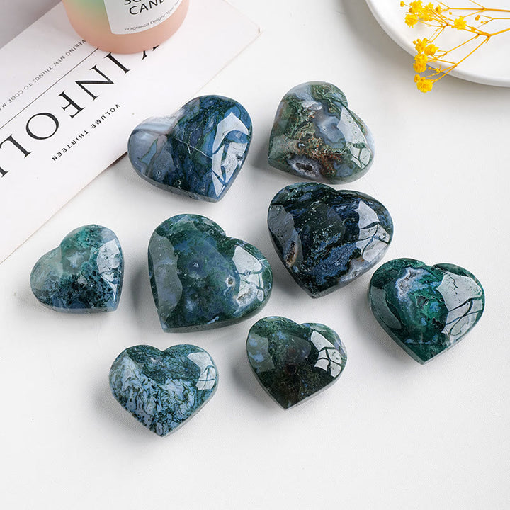 Olivenorma Moss Agate Polished Play Stone Crystal Heart