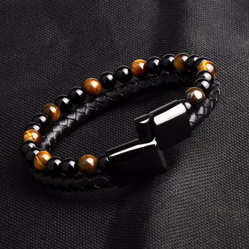 Olivenorma Natural Tiger Eye Leather Rope Double Layer Bracelet - image 5