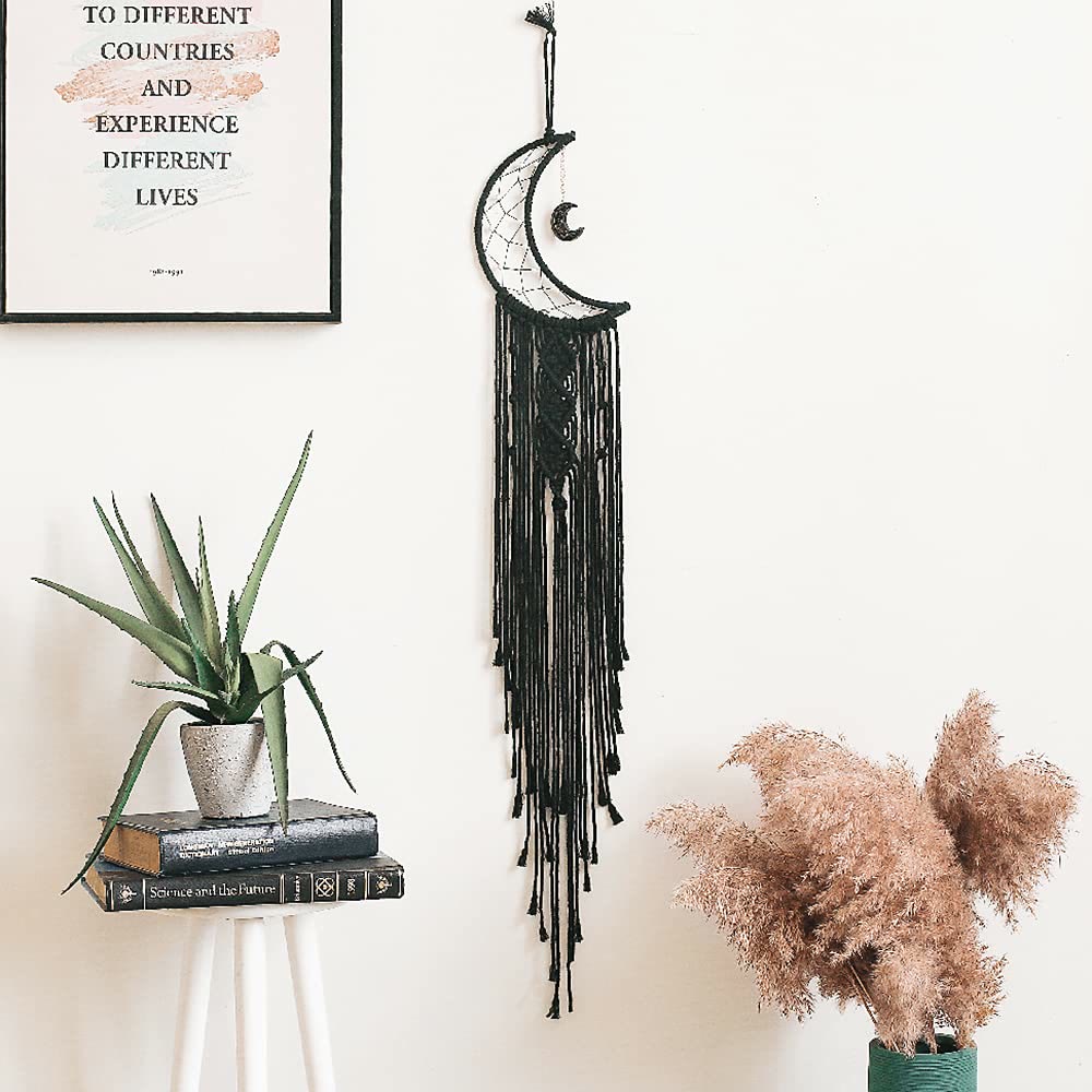 Olivenorma Black Onyx Moon Macrame Tassel Dream Catcher