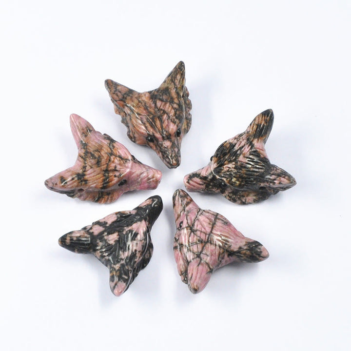 Olivenorma Spirit Guardian Wolf Head Crystal Carving Gemstone Decoration - Rhodonite - With Card - image 10