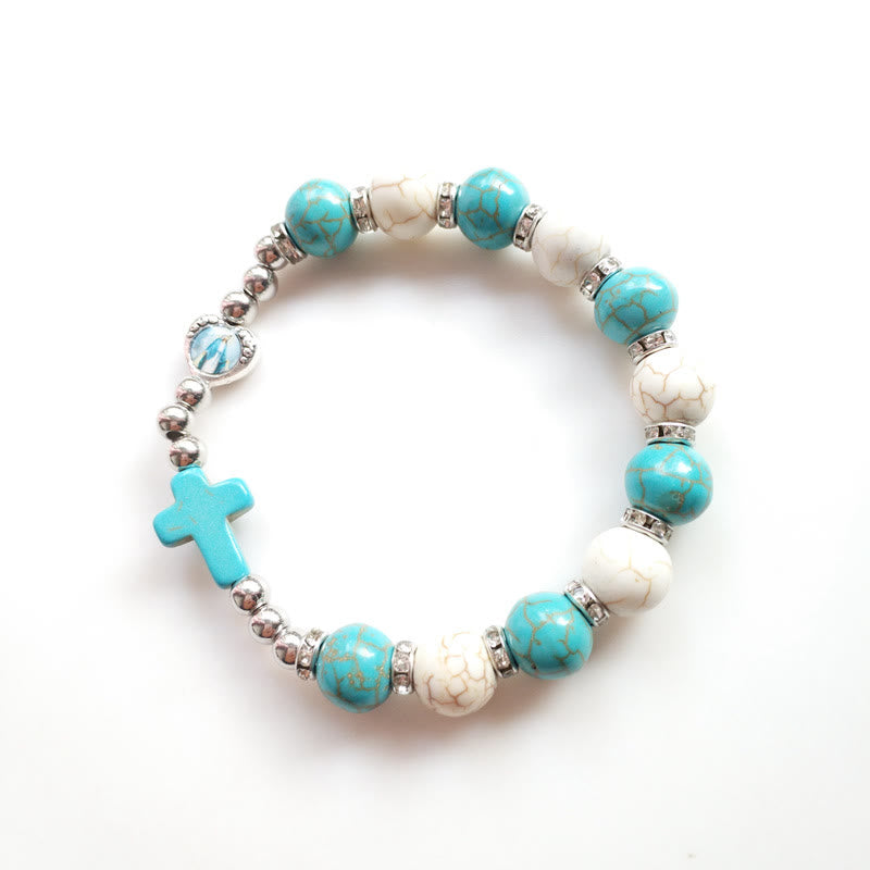 Olivenorma Turquoise White Turquoise Beads Cross Bracelet