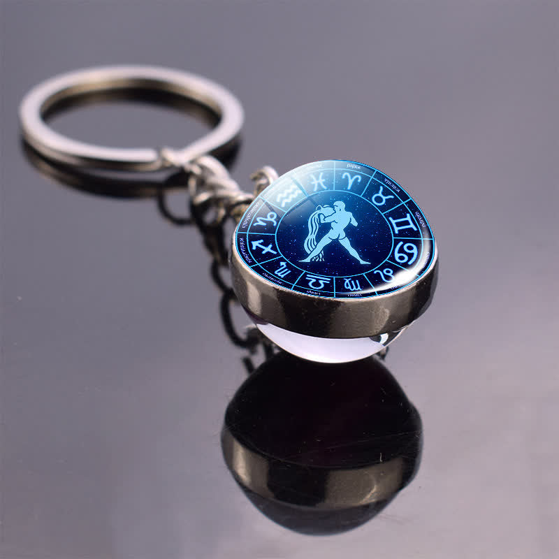 Glass 12 Stars Zodiac Protection Keychain