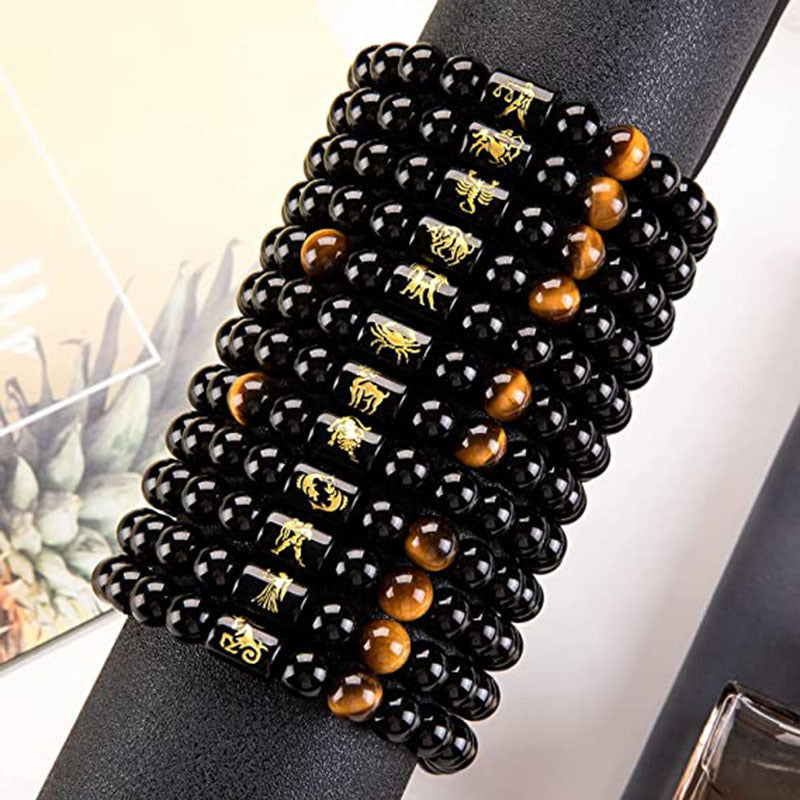 Olivenorma Tiger Eye With Obsidian Zodiac Bracelet