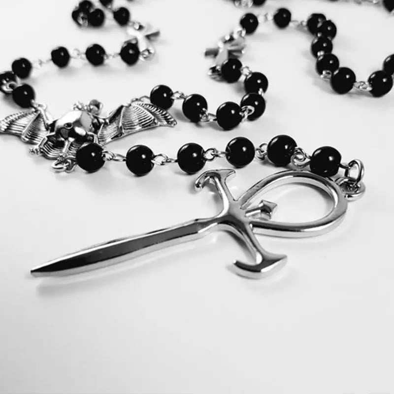 Olivenorma "Mysterious Vampire" Bat Rosary Cross Necklace