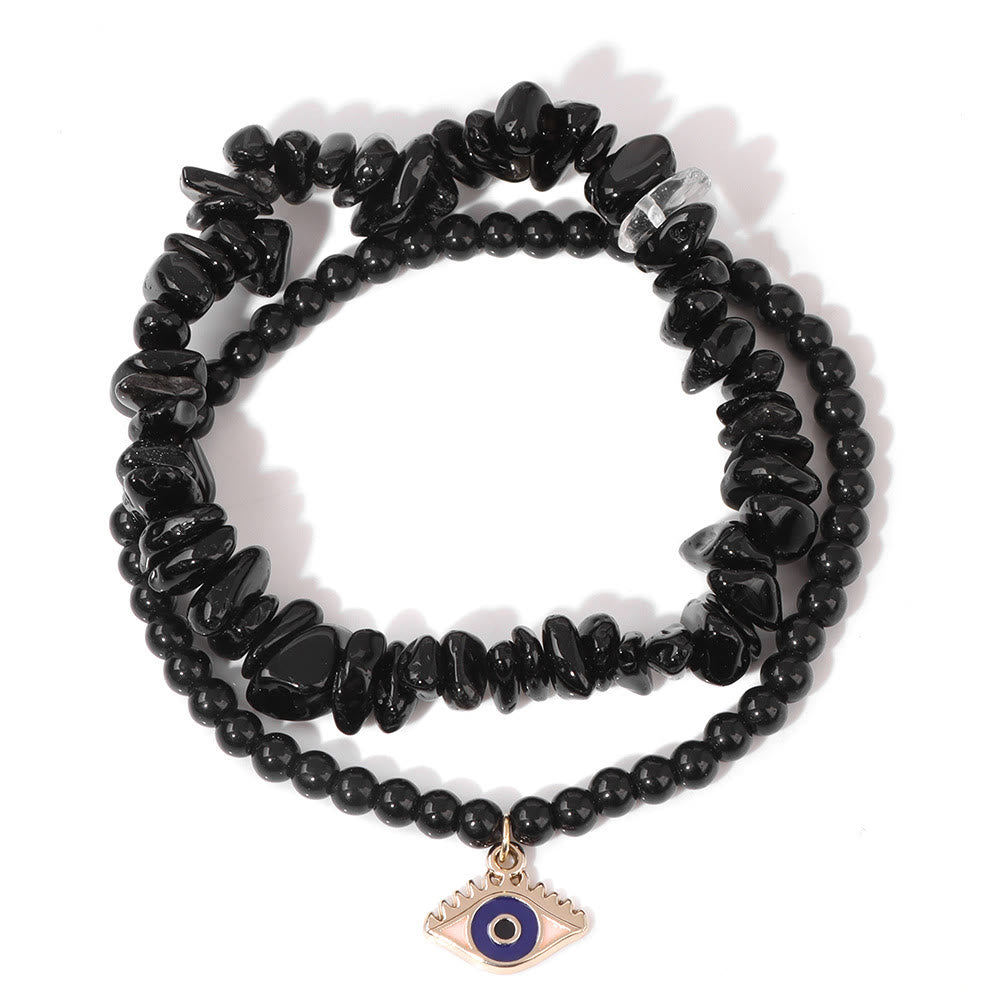 Olivenorma Evil Eye Pendant Double Layer Crystal Bracelet Set