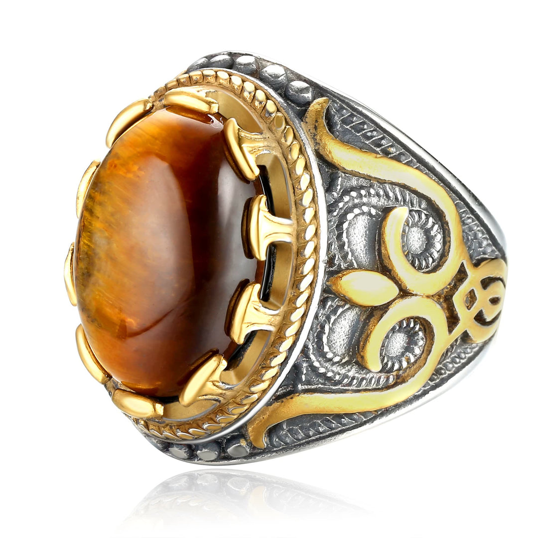 Olivenorma Retro Large Tiger Eye Stone Mens Ring