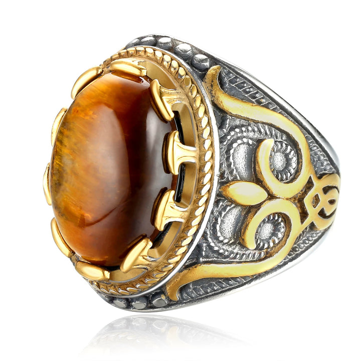 Olivenorma Retro Large Tiger Eye Stone Mens Ring