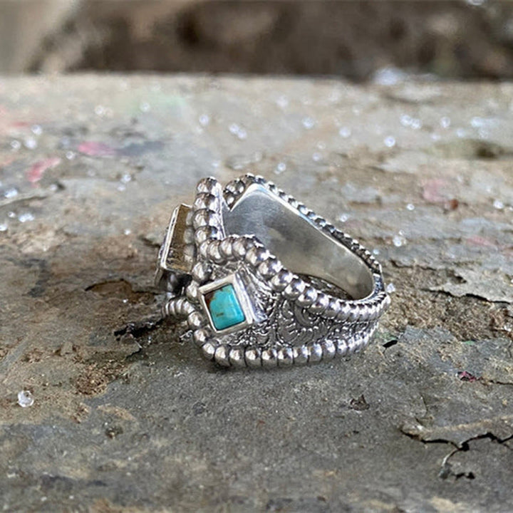 Olivenorma Vintage Turquoise Inlaid With Zircon Ring