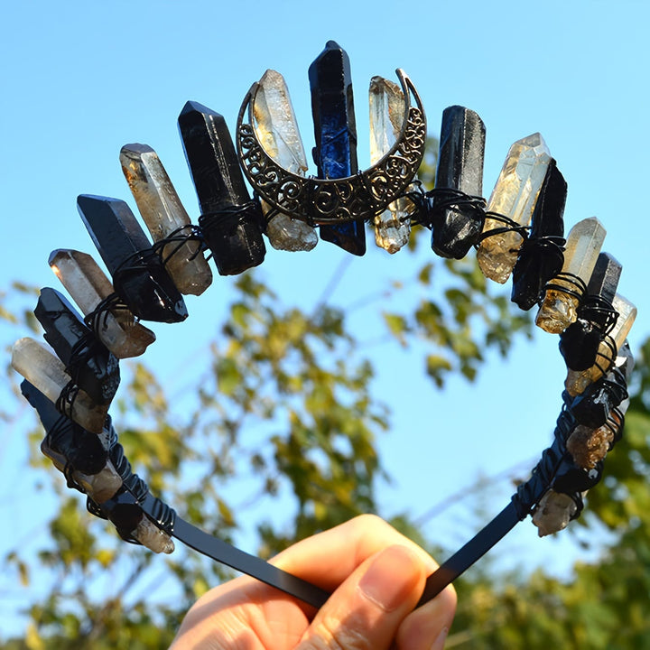 Olivenorma Clear Quartz Obsidian Moon Headband Crystal Crown