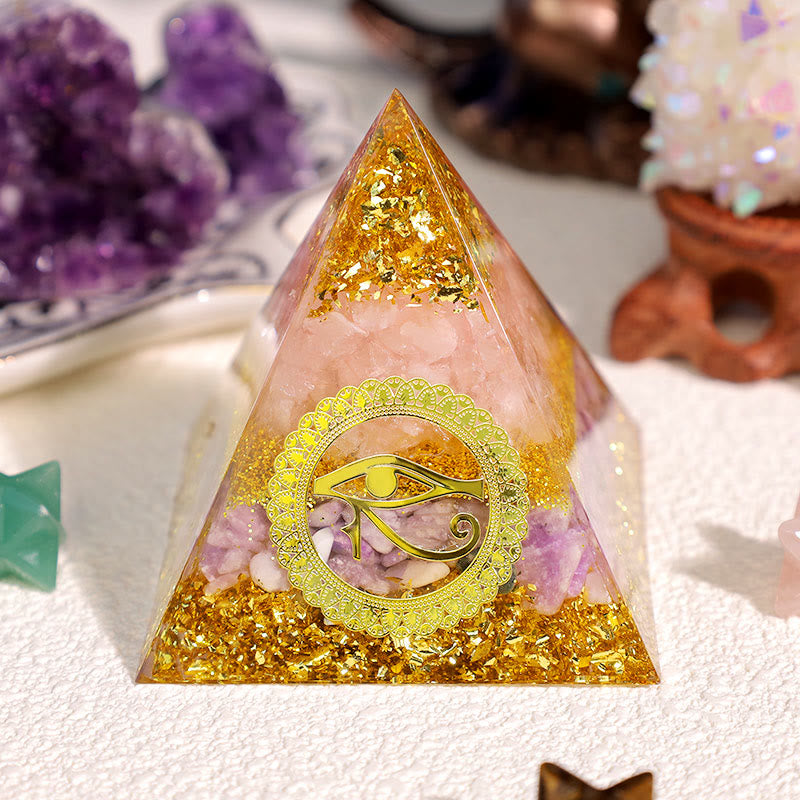 Olivenorma Rose Quartz Lepidolite Eye Of Horus Orgone Pyramid