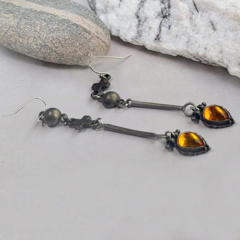 Olivenorma Tribe Water Drop Amber Stone Earrings