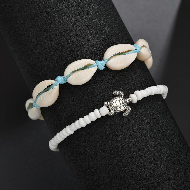 Olivenorma Boho Seashell Alloy Turtle Beaded Anklet