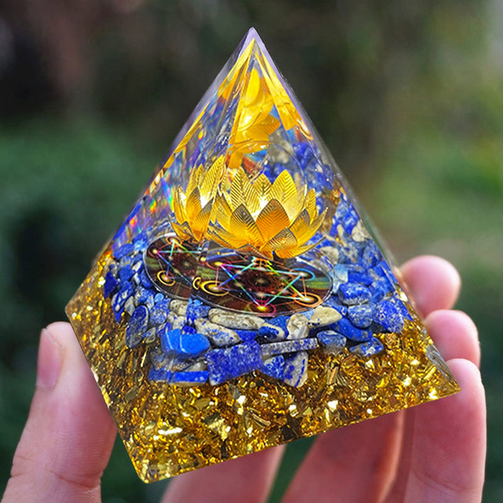 Olivenorma Lapis Lazuli Lotus Symbol Reki Orgone Pyramid