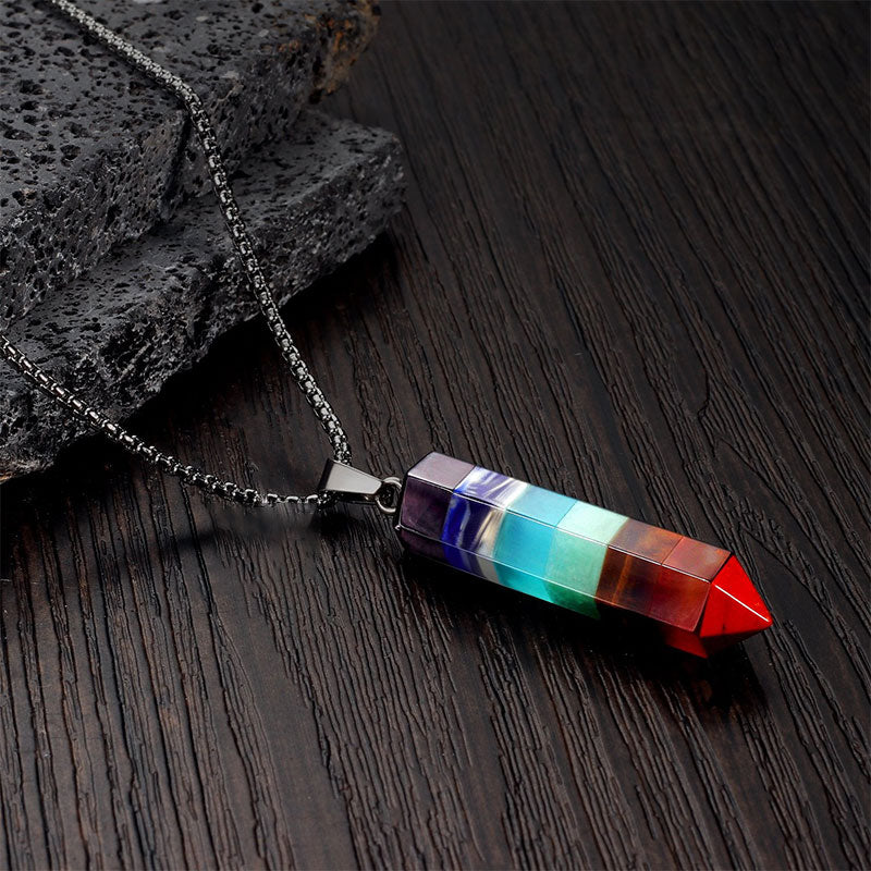 Crystal Hexagon Chakra Gemstone Necklace