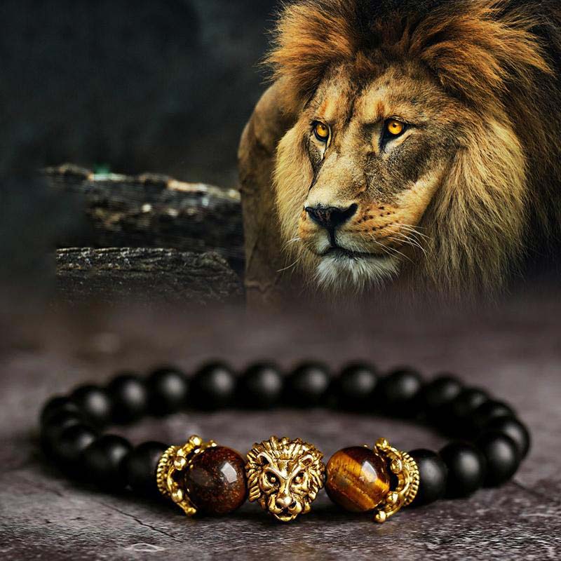 Olivenorma Natural Crystal Stone Lion Symbol Bracelet - Black Tourmaline&Tiger Eye - Gold - image 0