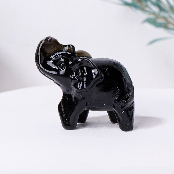 Olivenorma Natural Crystal Elephant Carving Ornament Gemstone Decoration - Obsidian - image 32