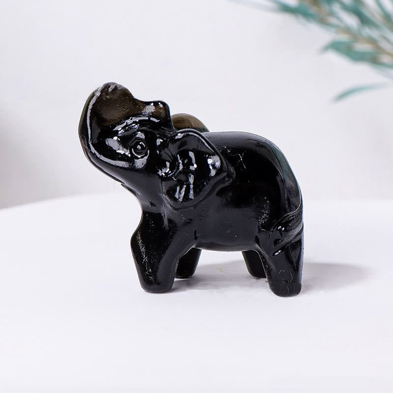 Olivenorma Natural Crystal Elephant Carving Ornament Gemstone Decoration - Obsidian - image 32